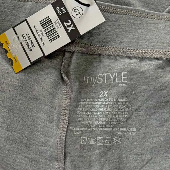 LEGGINGS, STRETCH FABRIC, GREY, SZ 2X, ELASTIC WAIST, SLIM LEGS, MY STYLE, TAGS - Picture 3 of 4